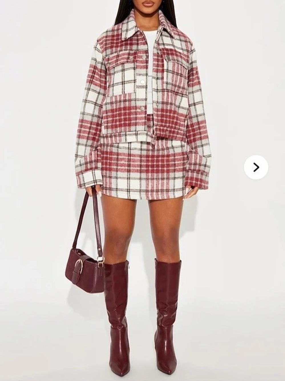 Fashion Nova Fall Walk Plaid Mini Skirt Set Red & White